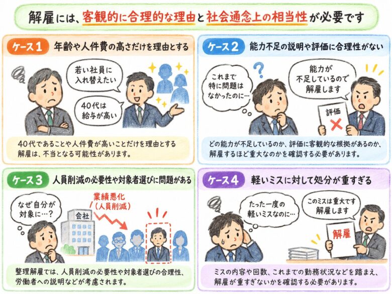 ２　４０代の解雇が不当となる可能性があるケース４つ